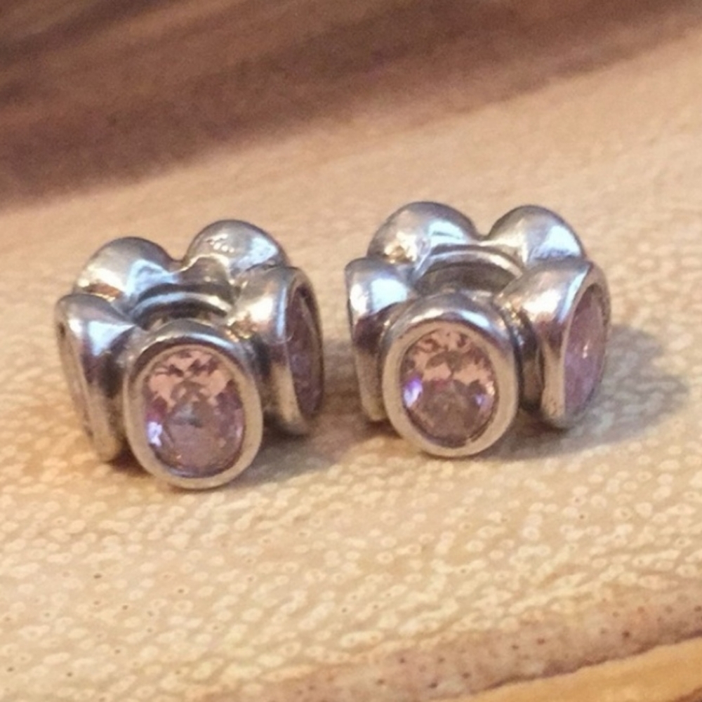 PAIR of Authentic Pandora charms " Oval lights pink " #790311PCZ - Picture 2 of 16